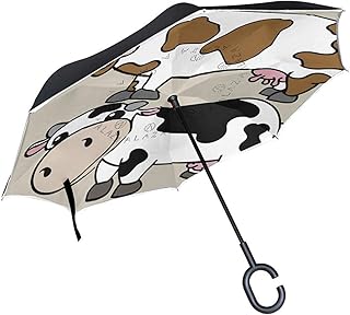 Mike-Shop Vacas de Dibujos Animados Paraguas invertido Doble Capa A Prueba de Viento Protección UV Paraguas invertido