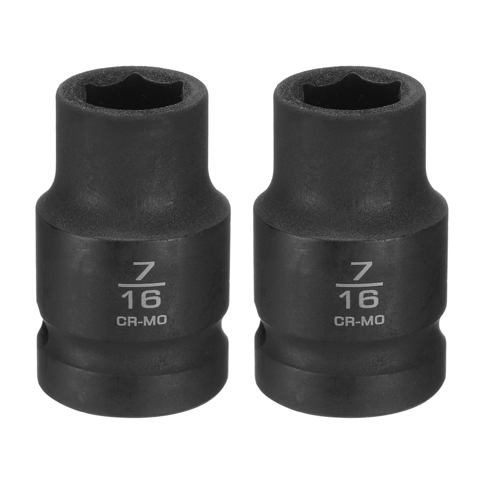 sourcing map 2pcs 6 Point Shallow Impact Socket 7/16" Socket 1/2" Square Drive 38mm (1.5") Long 40CRMO for Home Auto Axle Hex Nuts Bolts Repair, Black — image 1