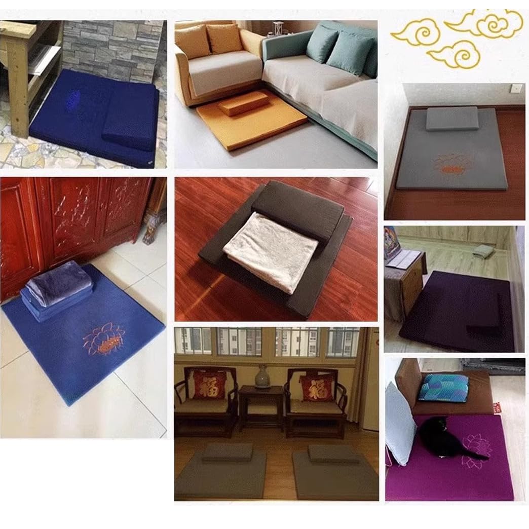 Cojín de meditación plegable portátil de alta calidad, funda de lino y algodón lavable, cierre de cremallera, almohada de asiento para yoga, 70 cm, tapete de meditación gris para mayor comodidad y