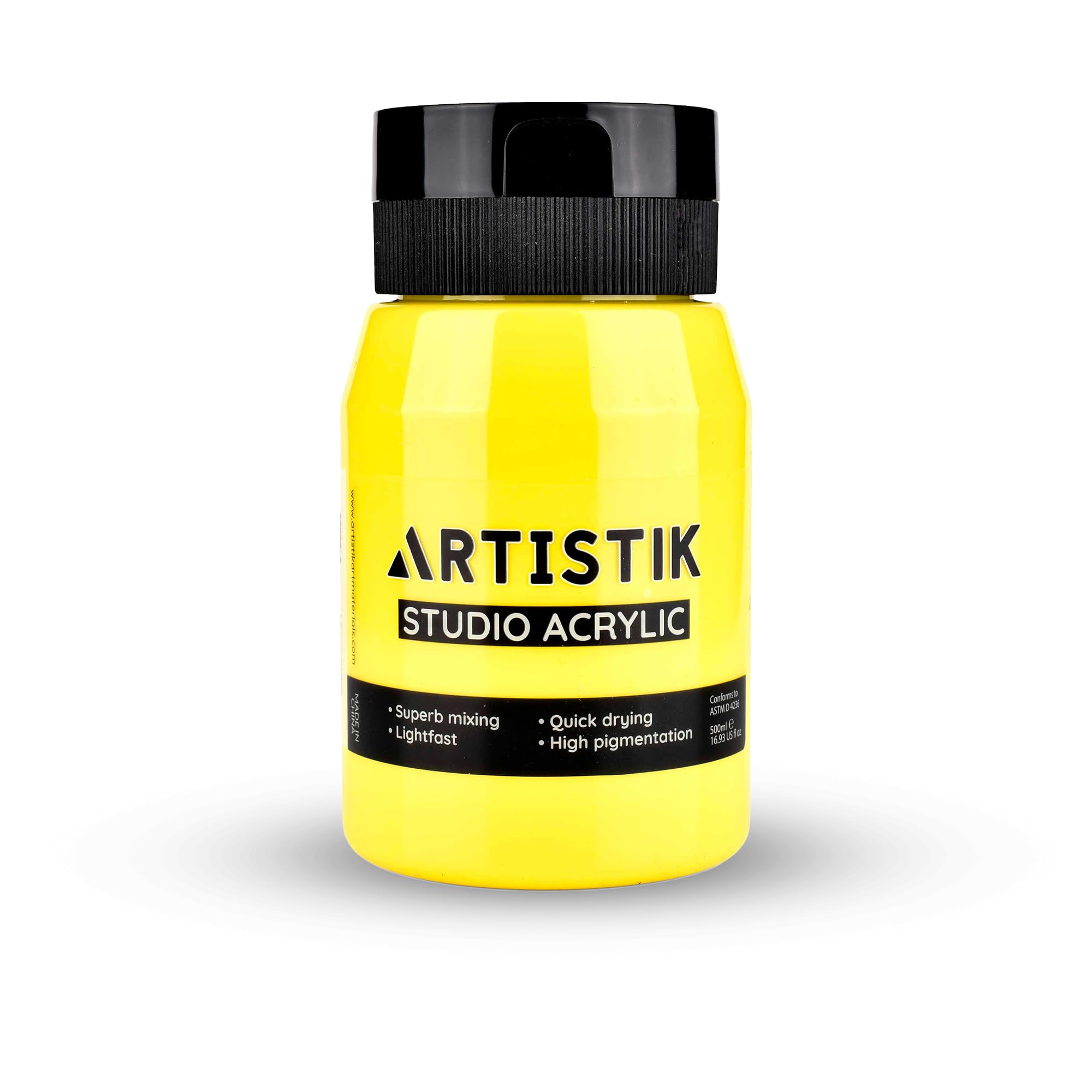 Artistik Lemon Yellow Artistic Acrylic Paint Jar - High-Pigment, Fade Proof Painting Supplies, Suitable For Canvas, Wood, Leather, Fabric, Stone & Craft - 500Ml