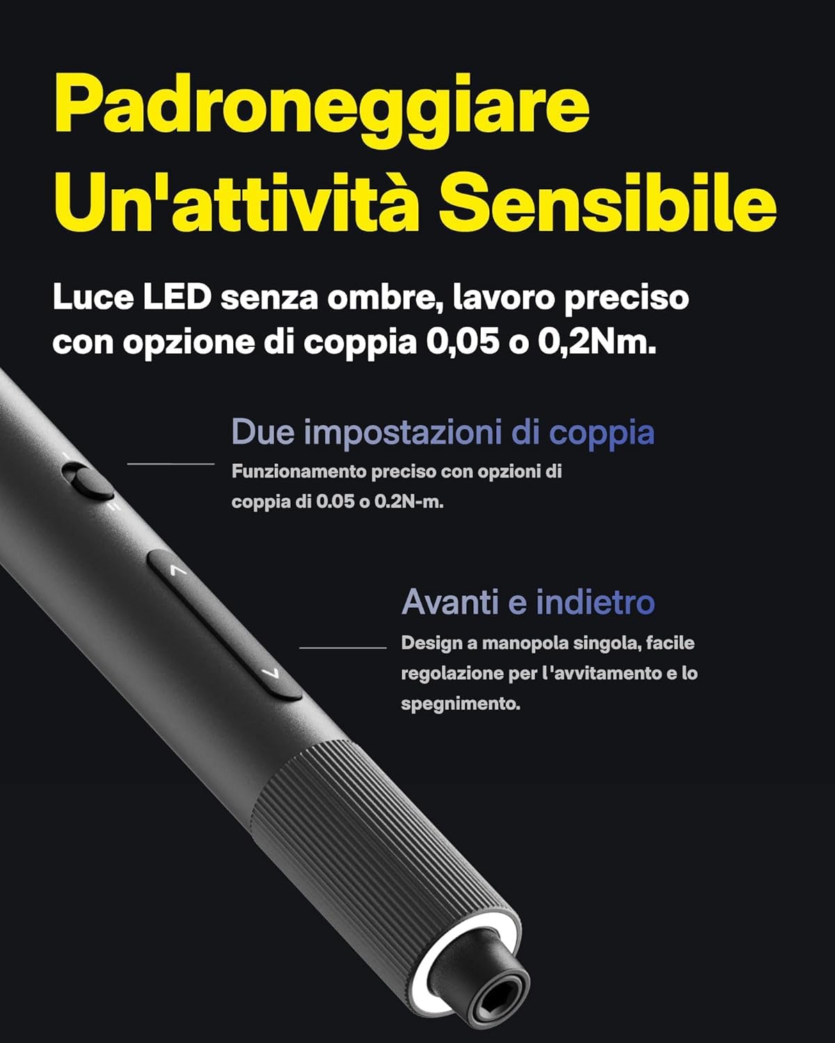 HOTO Cacciavite Elettrico con 25 Punte Magnetiche S2, Mini Set di Cacciaviti di Precisione con 170 RPM, USB-C, 2 Impostazioni di Coppia e Luce LED, Ideale per Occhiali ed Elettronica