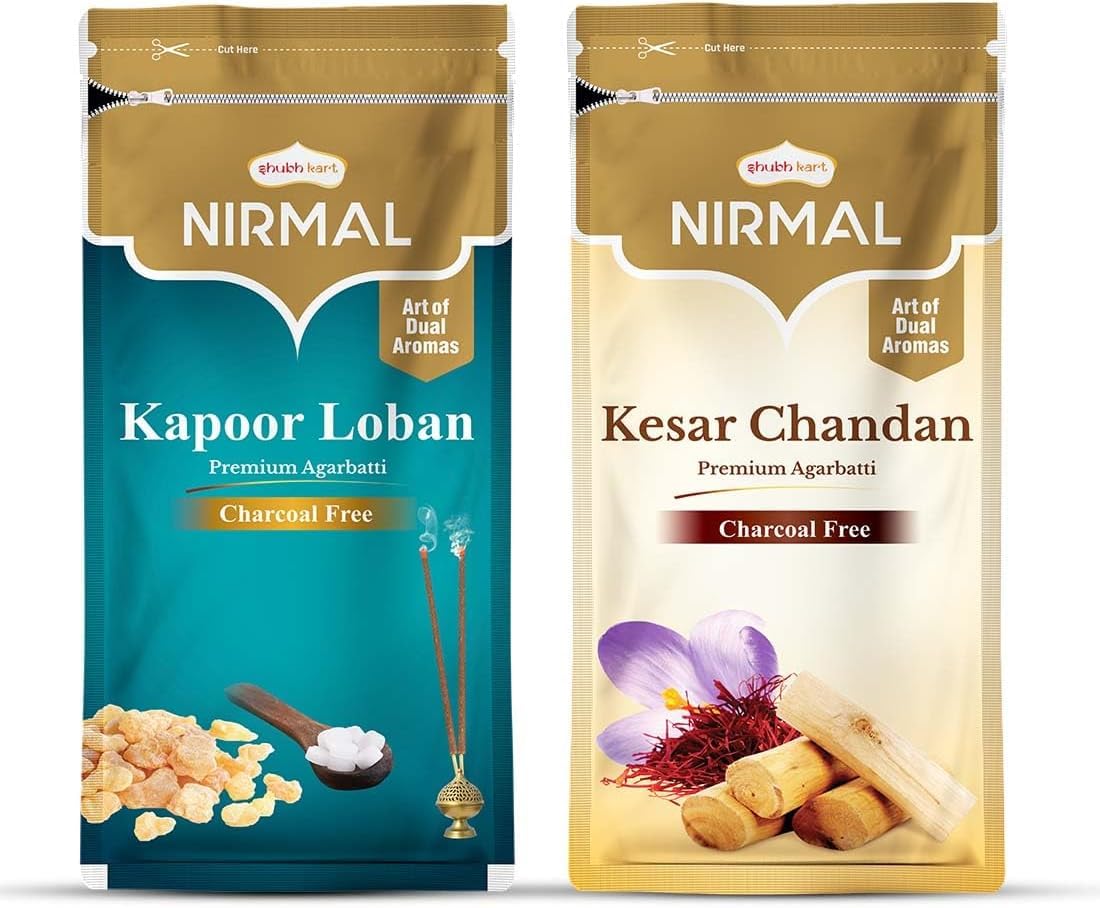 Shubhkart Nirmal Kesar Chandan & Kapoor Loban Agarbatti for Pooja & Spiritual Purpose| Charcoal Free Incense Sticks | Incense Sticks with Refreshing Fragrances| Dual Fragrance Agarbatti Sticks |Diwali