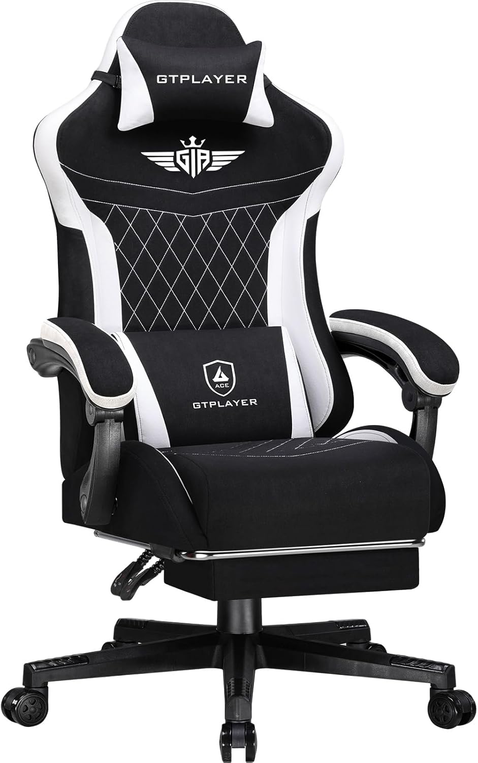 GTPLAYER Gaming Chair, Video Game Chairs with Footrest and Lumbar Support, Computer Chair for Adults with Extended Backrest, Ergonomic Reclining Silla Gamer, Fabric, Black
