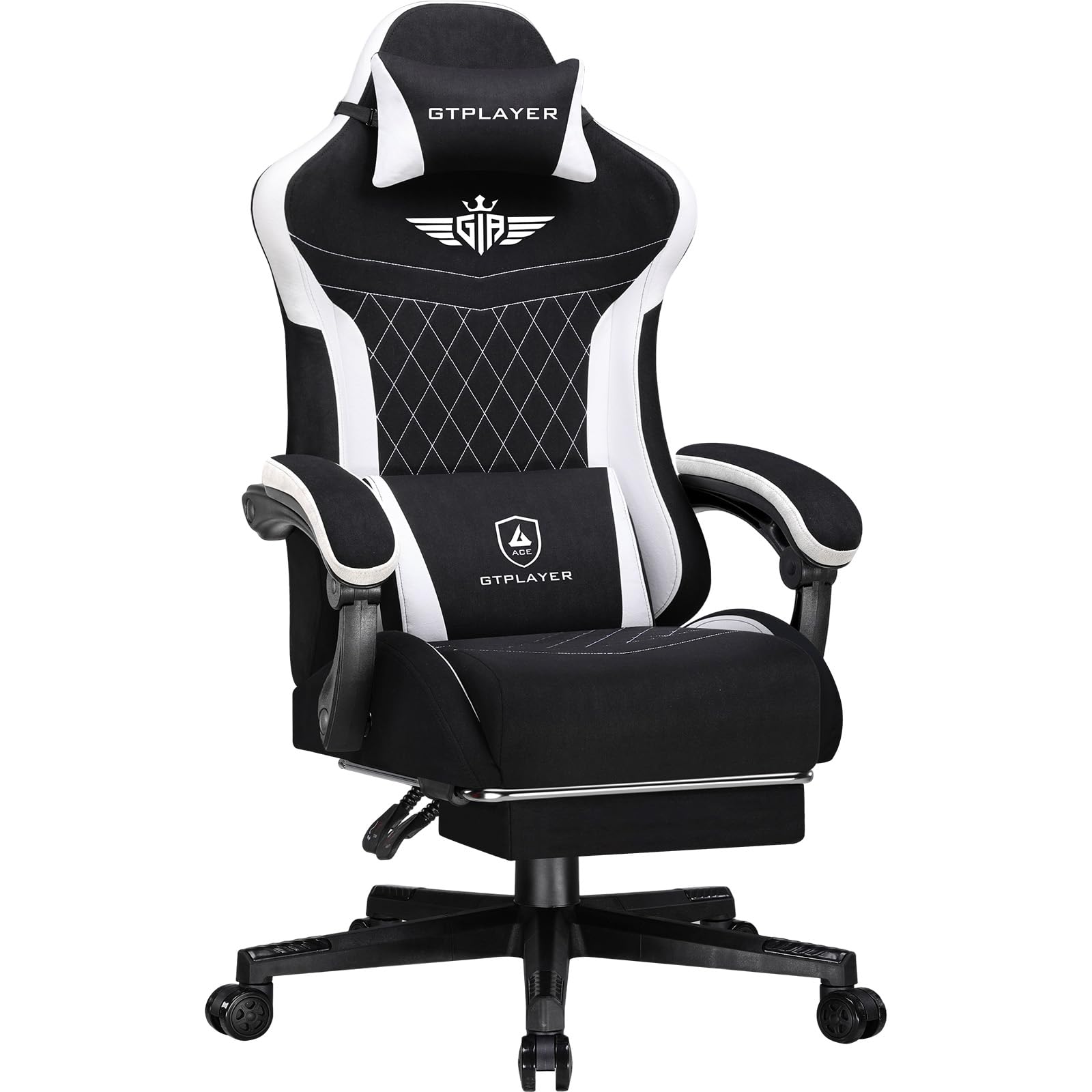 GTPLAYER Sedia da gaming, ergonomica, in Tessuto tecnico, con supporto lombare, sedia PC con schienale allargato, portata fino a 150 kg, colore: nero
