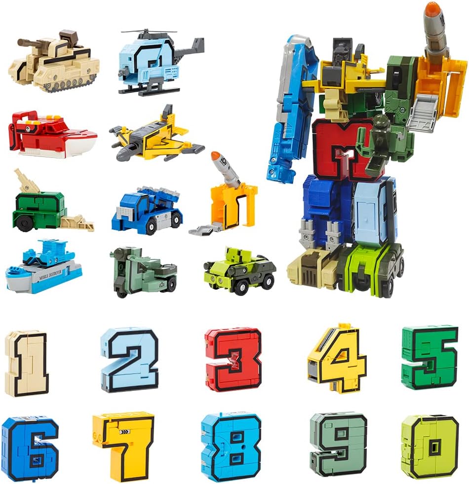 VEAIS Number Transforming Toys, Alpha Bot Military Transforming Robet Toy for Tollders Montessori Teaching, School Classroom STEM Learnnig Toys for Boys 3 4 5 Years Old