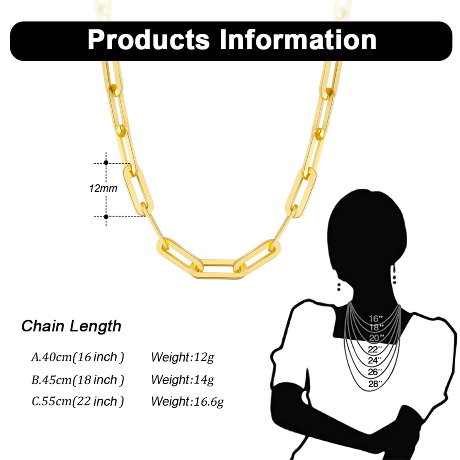 Collar de cadena con clip para mujer, plata 925 pulida con clip, longitud 40/45/50/55/60 cm