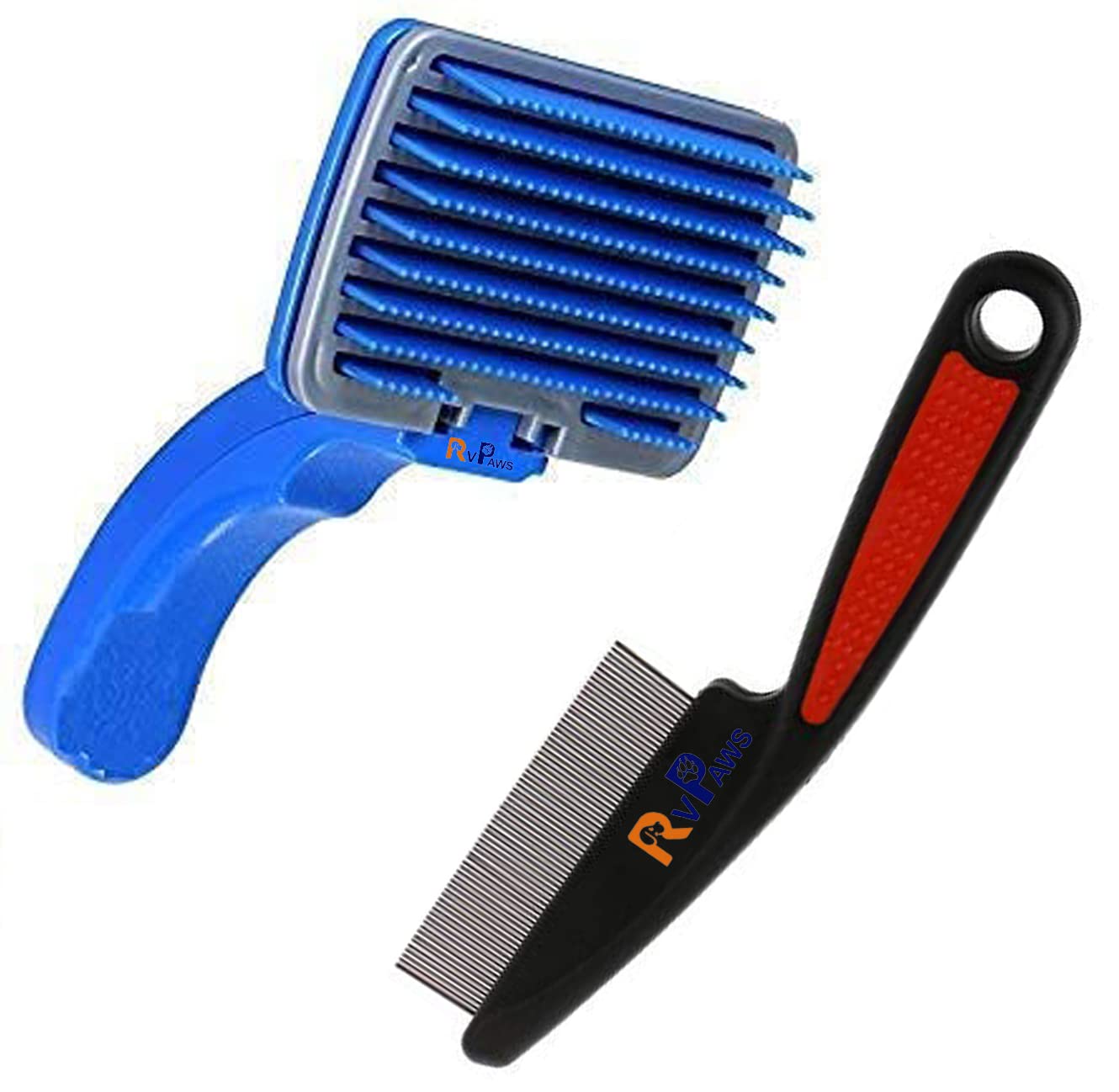 RvPaws 2 in 1 Pet Comb Pack Adjustable Dog/Puppy/Kitten/Cat Brush/Pet Flea &Ticks Comb for Grooming Cum Massager and Safety from Mites/Lice/Ticks Combo Pack of 2 Comb - Color May Vary