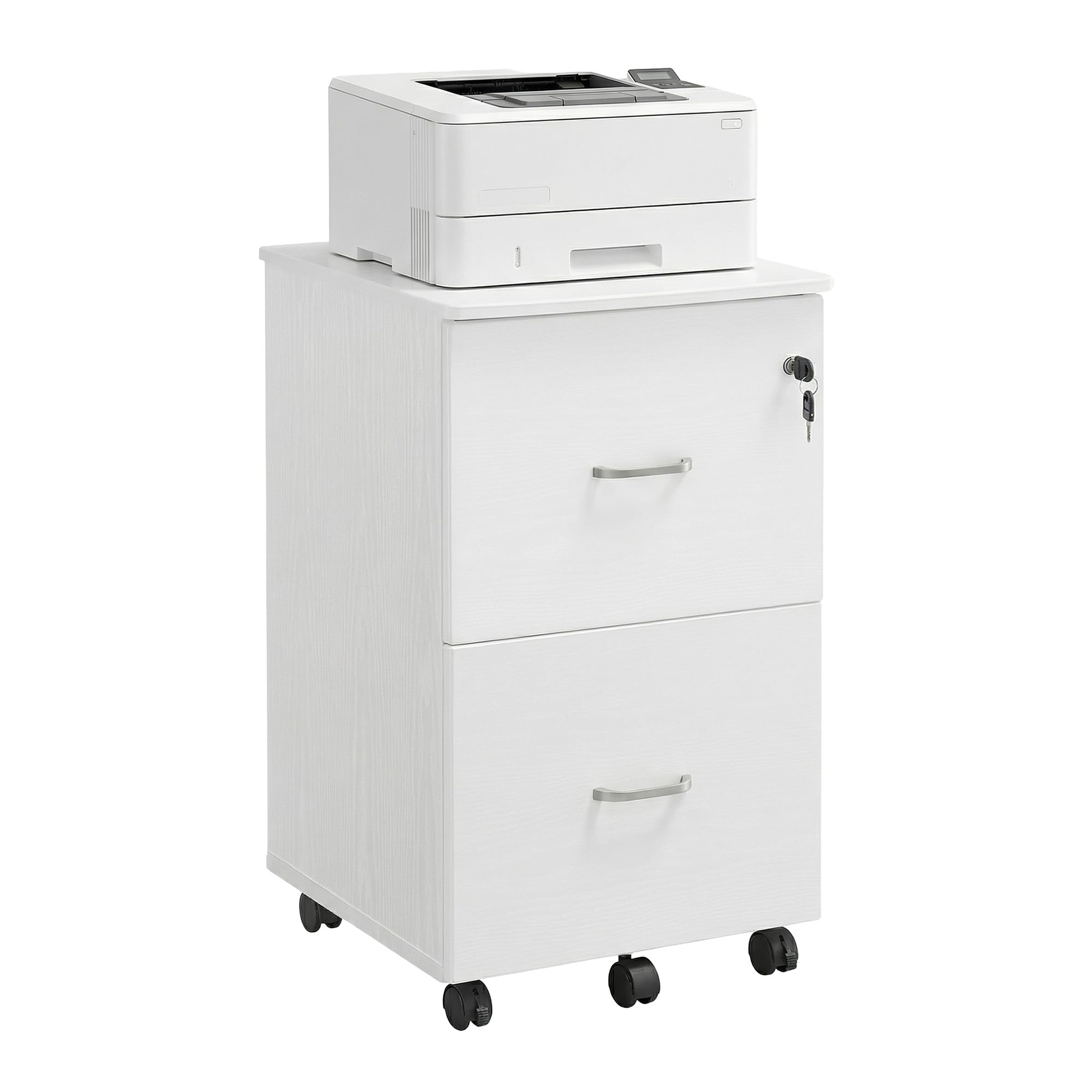 VASAGLE Filing Cabinet with 2 Drawers, Lockable File Cabinet, Mobile Pedestal with Adjustable Hanging Rails, White LCD027W46