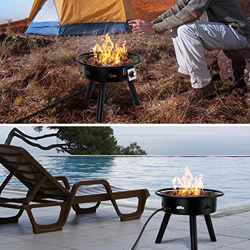 Stanbroil Portable Propane Gas Fire Pit With 8.8 Lbs Lava Rocks, 22-Inch 50000 Btu Outdoor Smokeless Gas Firebowl, Auto Ignition, Height Adjustable - Black #TOP5