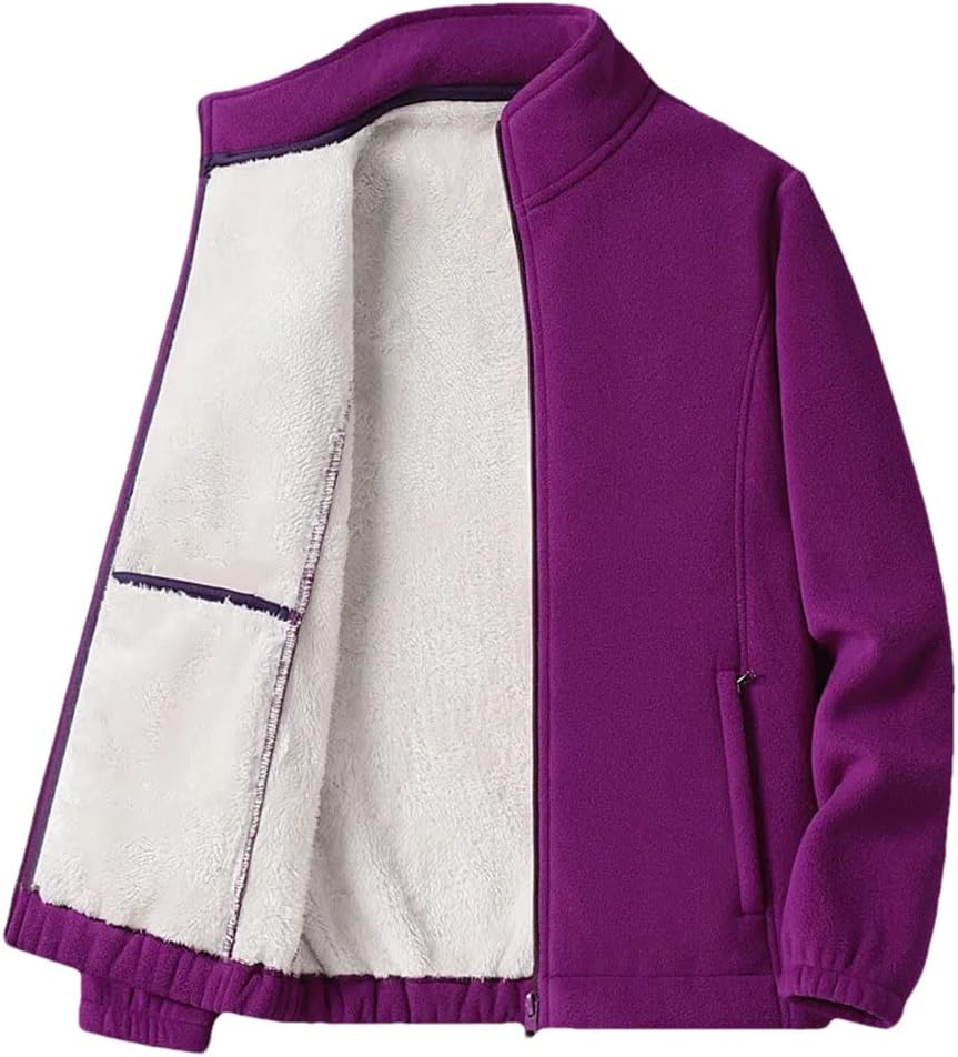 Women's Fleece Mountaineering Jacket Standing Collar Zipper Pocket Windproof Warm Snowboarding Sportswear