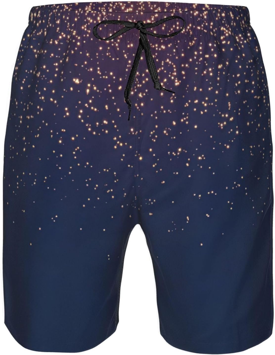 Navy Blue Sky and Stars Print Men's Hawaiian Beach Shorts Elastic Novelty Summer Casual Shorts with Pocket