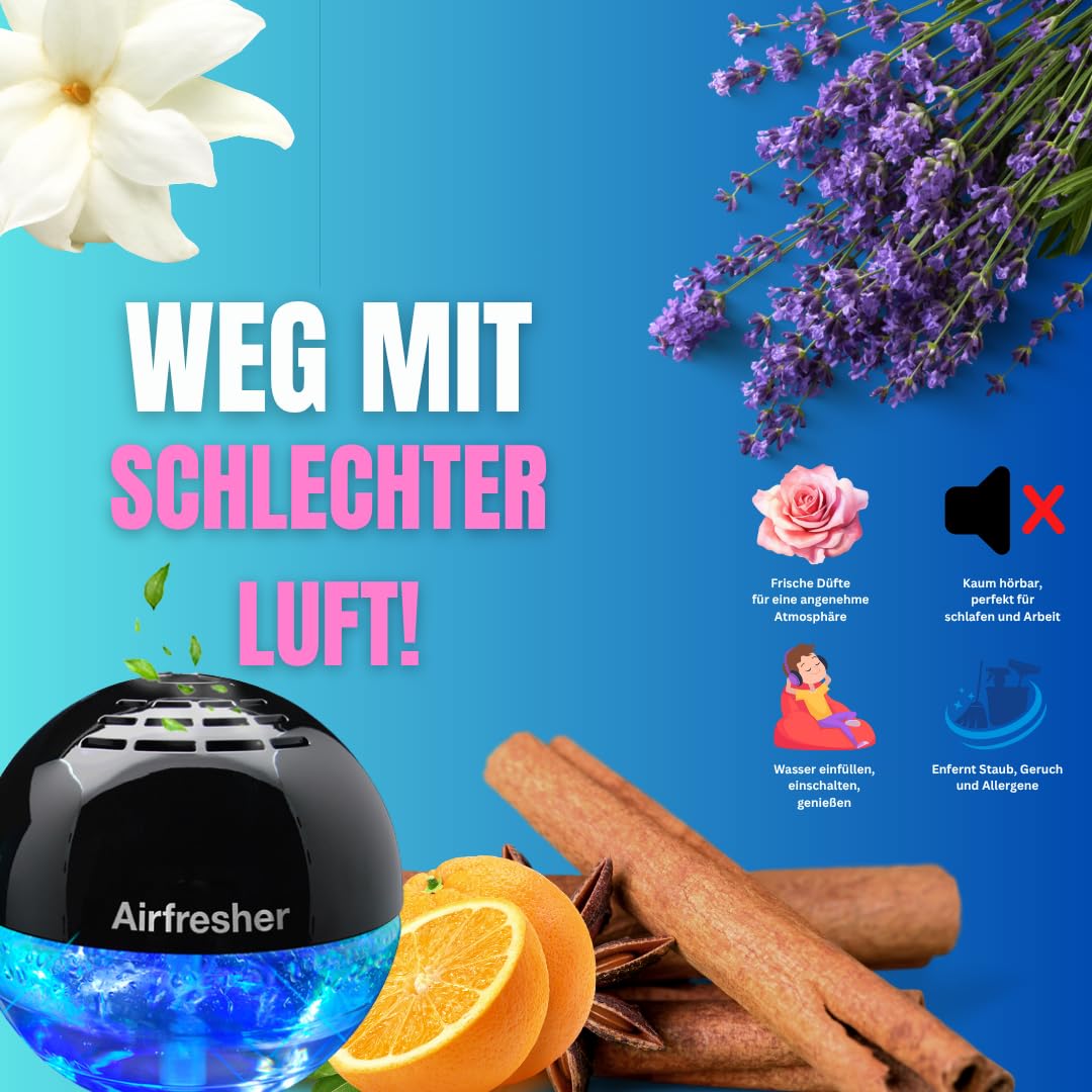 Aspira Home Lufterfrischer mit Ionisator - Duftzerstäuber - Airfresher bowl inkl. 4 Duftöle Eukalyptus, Zitrone, Orange und Lavendel je 30ml