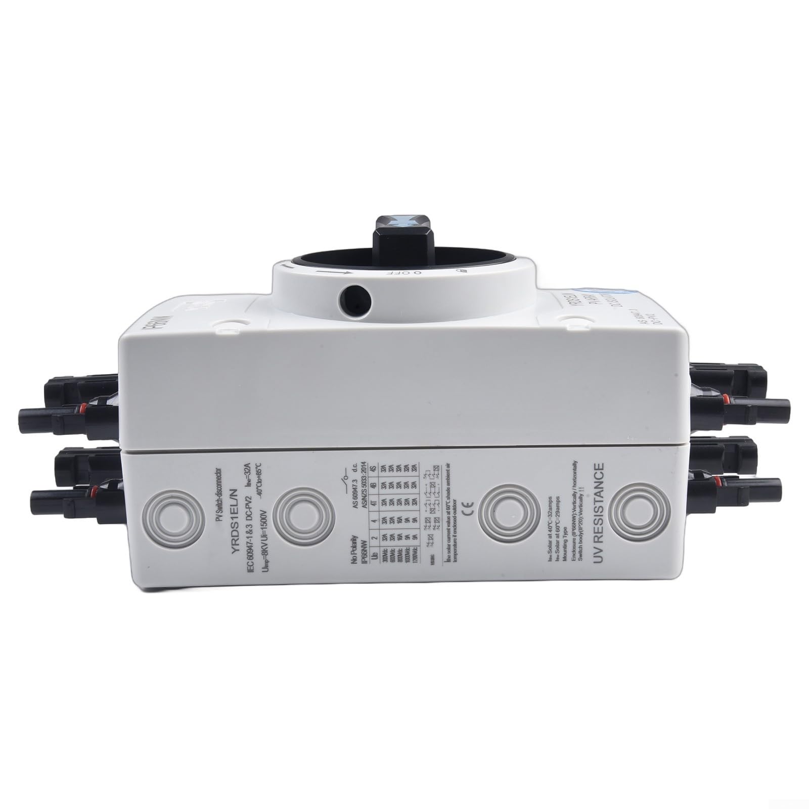 3 interruptores de desconexión de 2 A 1000 V CC PV CC de 4 polos, clasificación IP66 para interrupción manual de circuito en sistemas solares y de almacenamiento de baterías