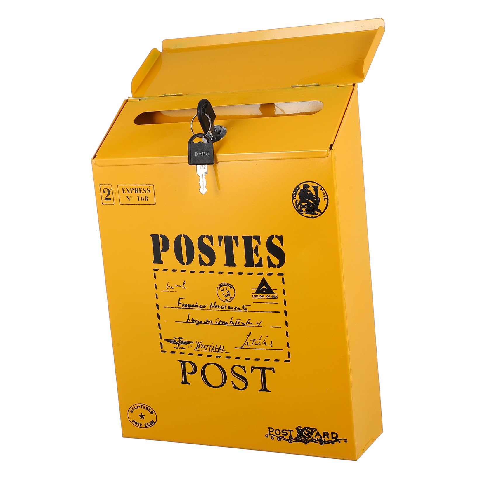 Boîte à réclamations verrouillable en fer jaune rétro pour collecter les avis clients avec style