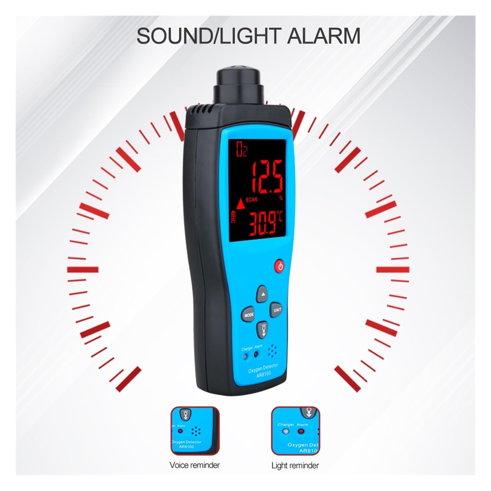 Digitales Serstoffmessrät O2-Gasdetektor mit Ton- und Lichtalarm, Gasmonitor, Luftqualitätsmessrät mit Temperatur-LCD-Anzei Breites Anwendungsgebiet(AR8100)