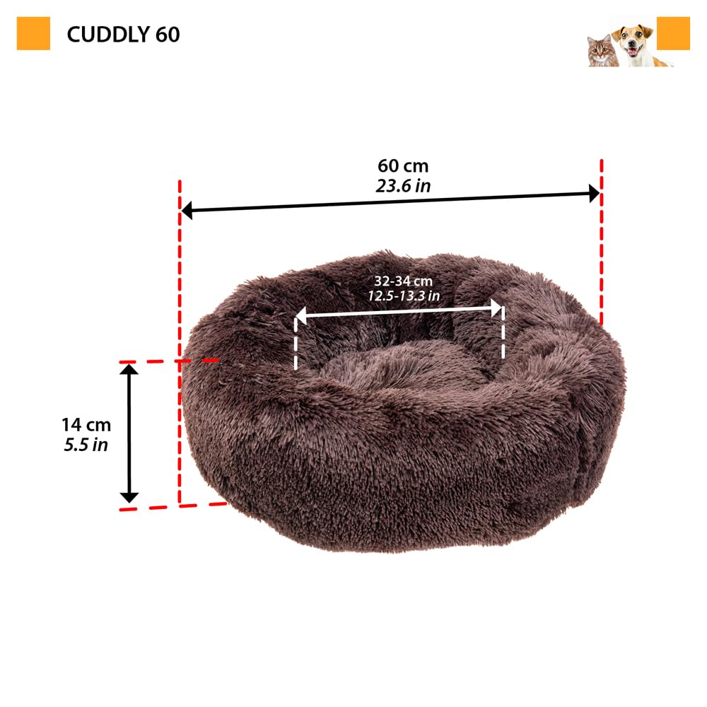 Ferplast Hundekissen Katzenschlafplatz Rund Flauschig Katzenkissen Weich Plüsch Katzenkorb 60 x 14 cm. Braun