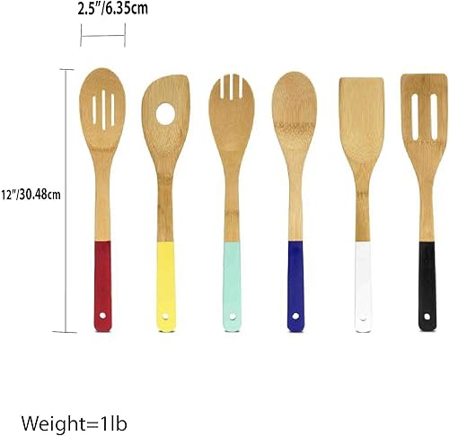 Miniatura 8 de Home Basics Juego de utensilios de cocina de bambú con asas de color, 6 piezas, 2.5 x 12 x .25 pulgadas