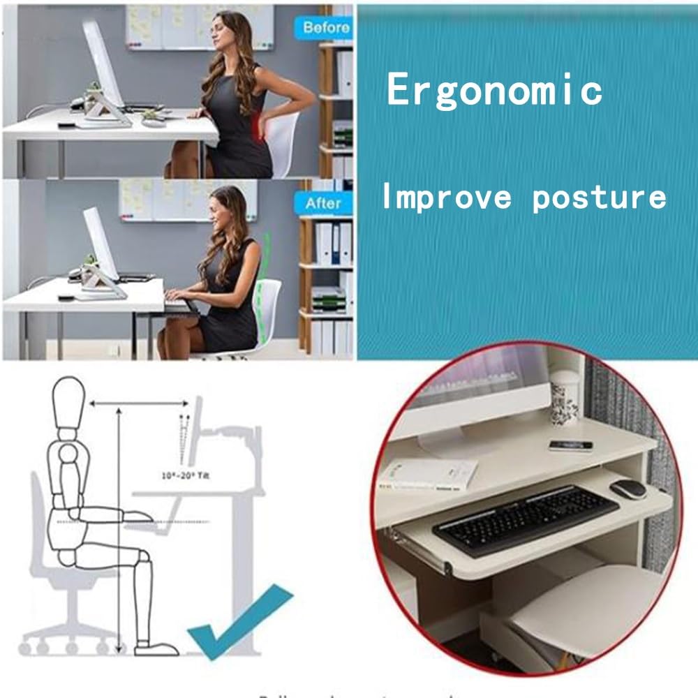 Ergonomiczna wysuwana szuflada na klawiaturę, wysuwana wysuwana platforma pod klawiaturą i myszką, drewniana konstrukcja, 60 x 27 cm, czerwono-brązowe wykończenie