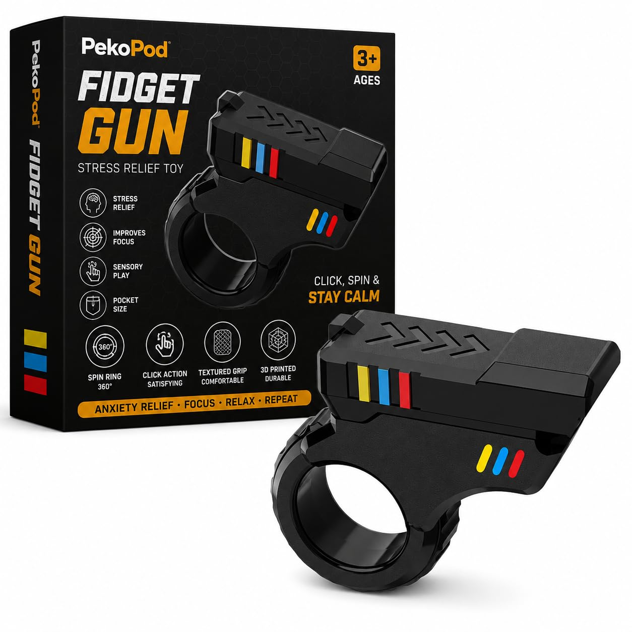 Fidget Gun, Fidget Toy Gun, 3D Printed Gun Toy for Stress Relief Relax EDC Gyro Textured Finger Anxiety Pull ASMR ADHD 3+-image-2
