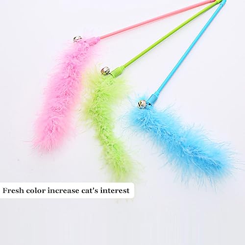 Miniatura 3 de IUHKBH Juguetes de varita para gatos, 3 varitas interactivas de plumas coloridas con campana para gatos y gatitos