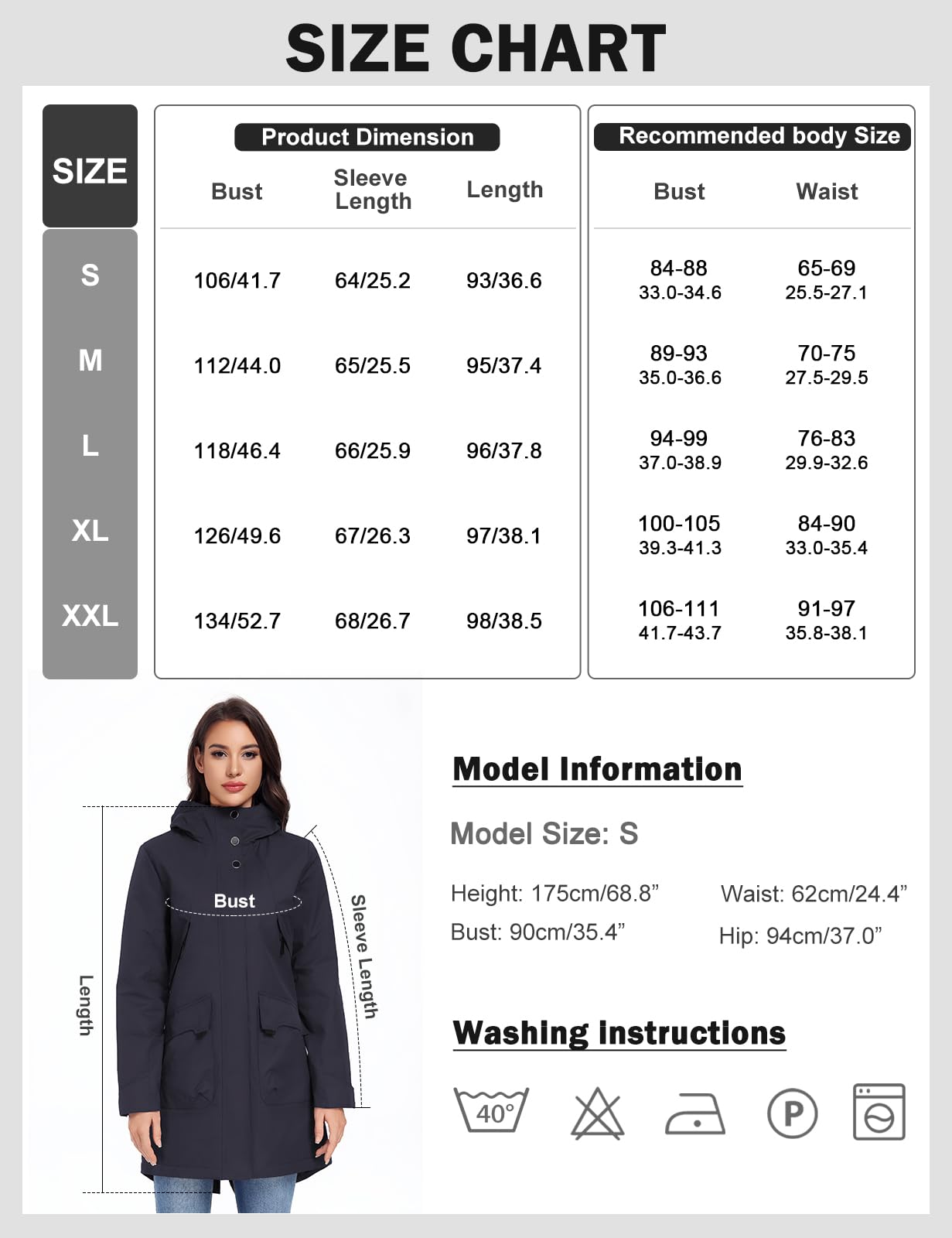 Tuopuda Veste Femme mi Saison Parka Imperméable en Polaire Blouson avec Capuche Décontracté Manteau Long à Fermeture éclair Manteau Printemps Automne