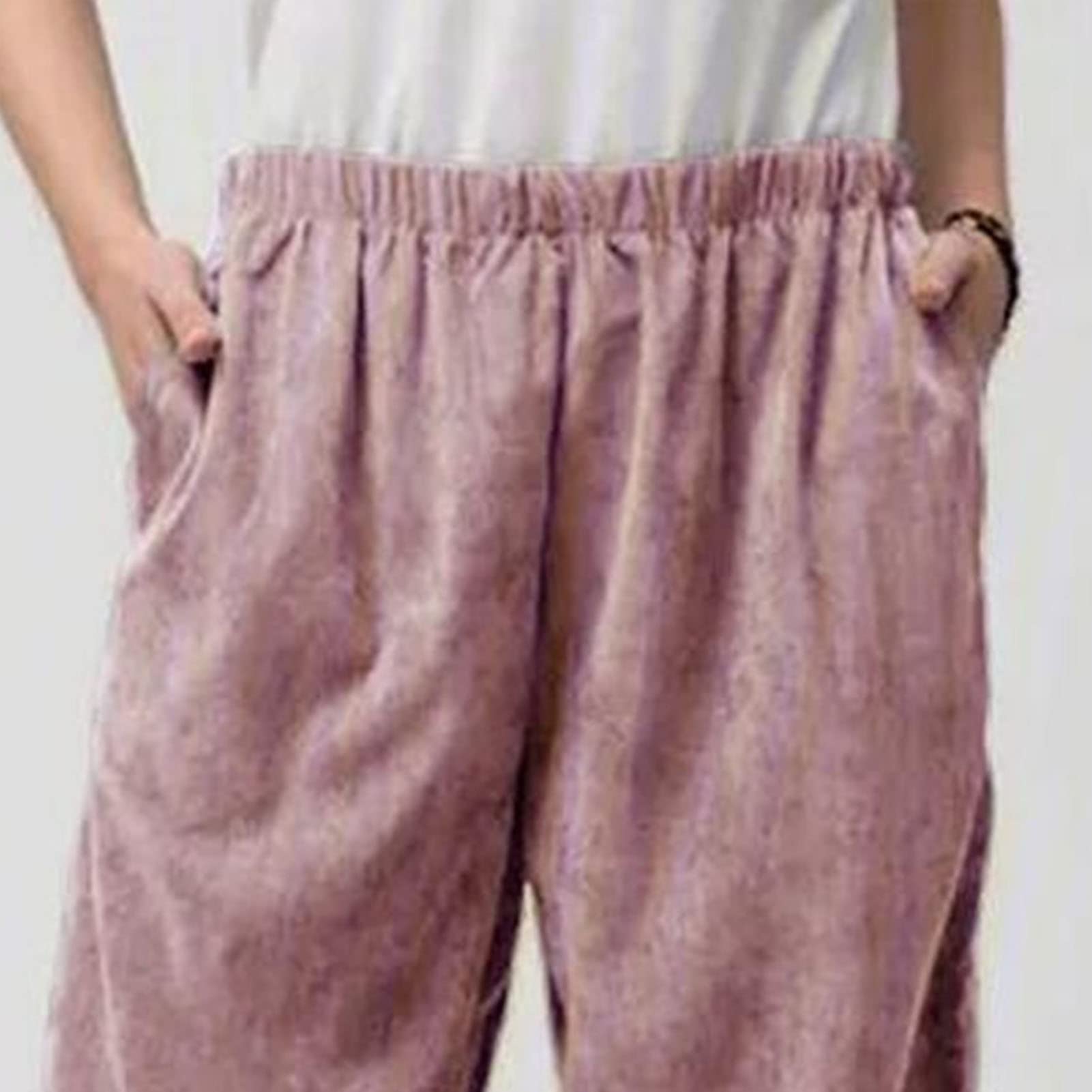 Maiyifu-GJ Women's Casual Baggy Lounge Pants Solid Elastic Waist Summer Beach Trousers Lightweight Wide Leg Flowy Sweatpants (Pink,Medium)