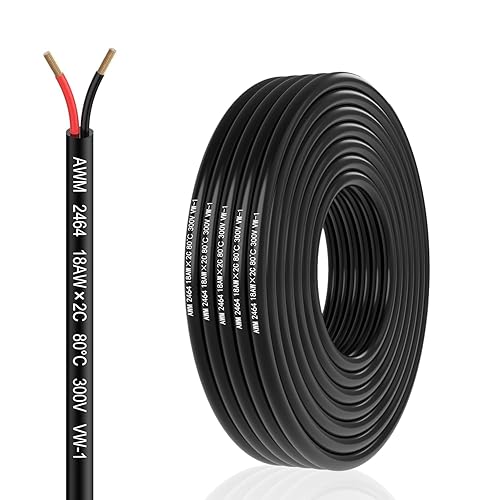 Cable eléctrico de calibre 18, 2 conductores, cable eléctrico de PVC trenzado de 18 AWG, cable de cobre sin oxígeno, cable LED flexible de bajo