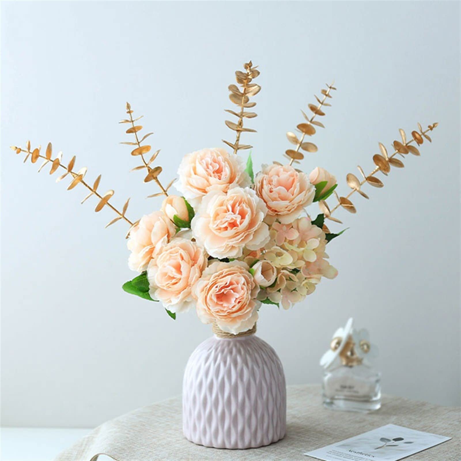 Künstlicher Blumenstrauß im nordischen Orange-Gelb mit Vase zur Tischdekoration für Wohnzimmer