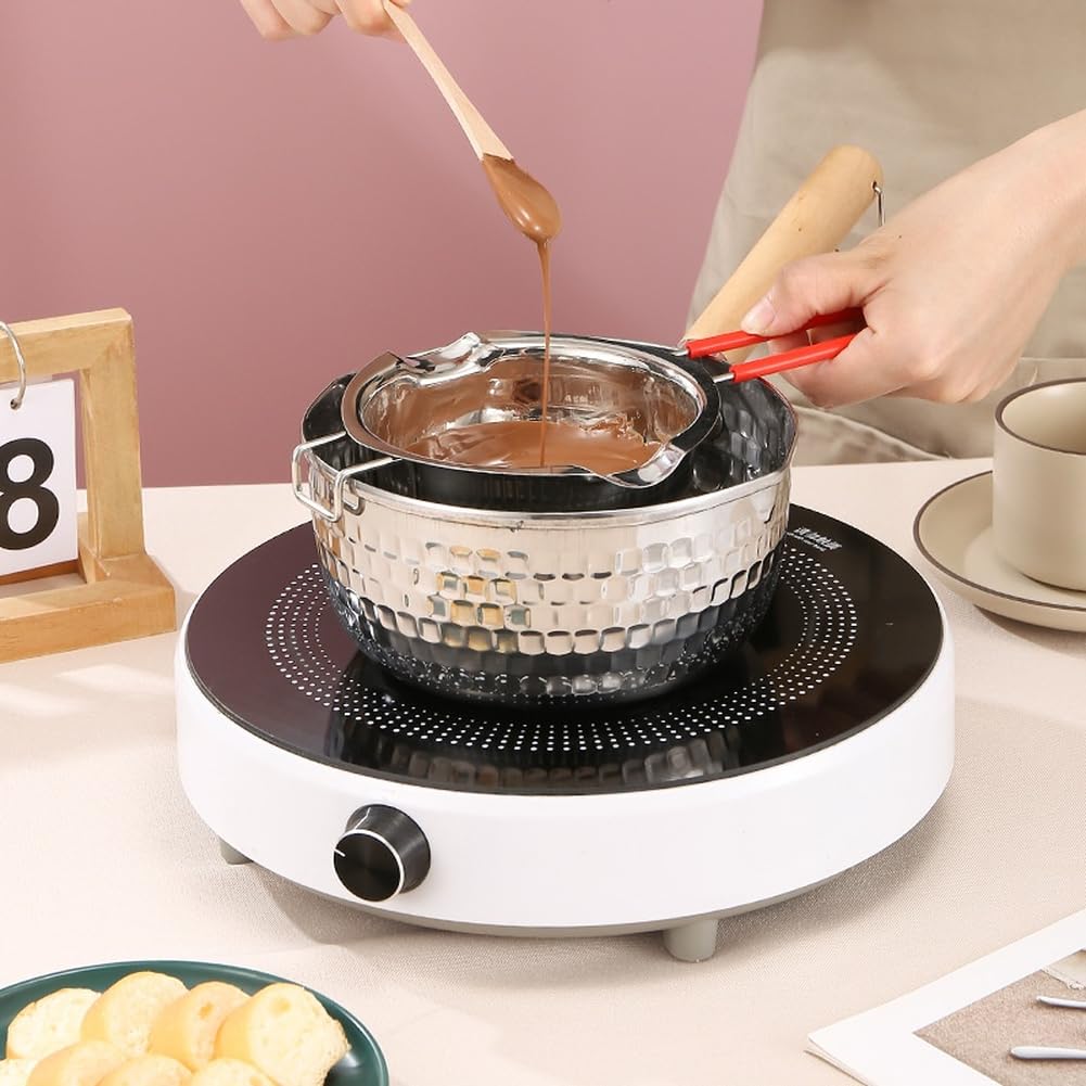 Pentola Scioglimento Cioccolato Acciaio 304 con Doppio Beccuccio e Appendibile per Fondente Burro Caramello Cucina per professionale 12x6cm(E)
