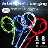 Cdycam 4pcs Glow in the Dark Light-up LED USB Data Sync Charger Cable Charging Cord for Iphone 5 5C 5S 6S 6 Plus 7 7 Plus