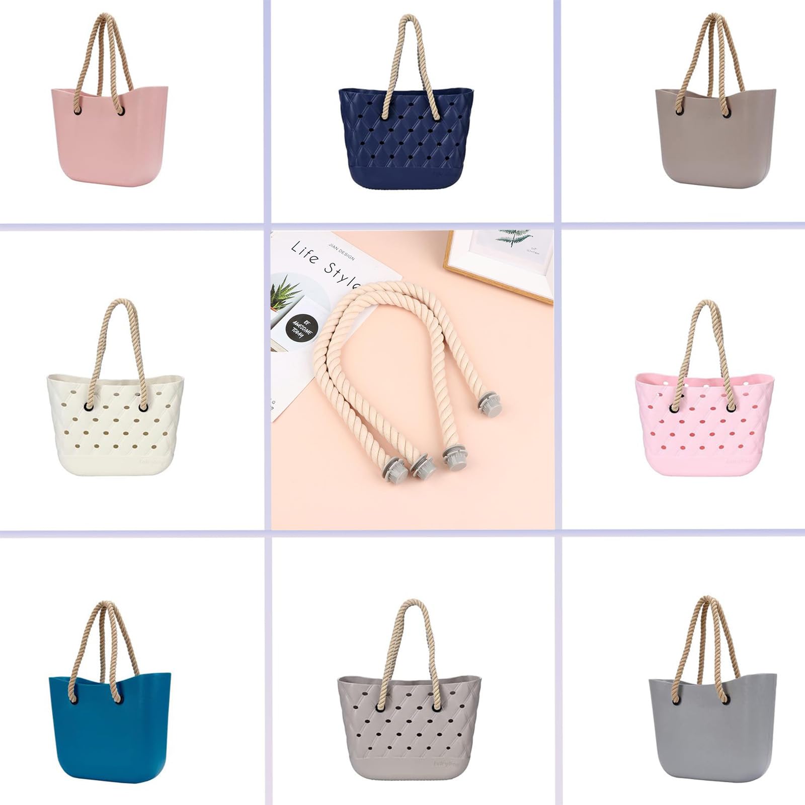 2 PZS Asas para Bolsos Trenzado Cuerda, Asas para Bolsos de O Bag, 2 Piezas Reemplazo de Asas para Bolsa de Playa, Asas de Repuesto, Asas para Accesorios de Obag,hacer bolsos de bricolaje