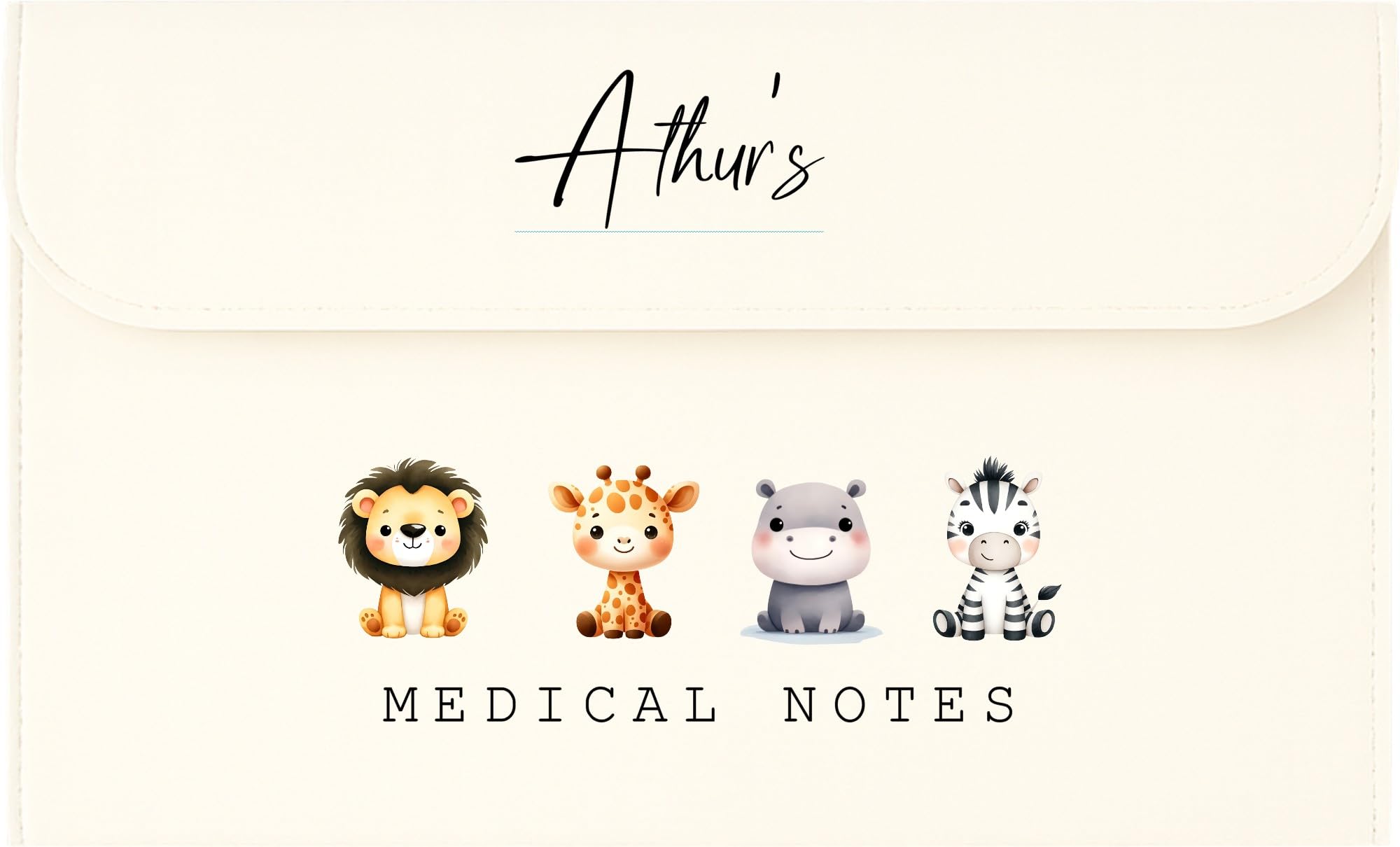 Personalised Baby Document Folder – Maternity or Medical Notes Holder – Safari Animal Design – Pregnancy Gift Keepsake – A4 Size (Baby Name)