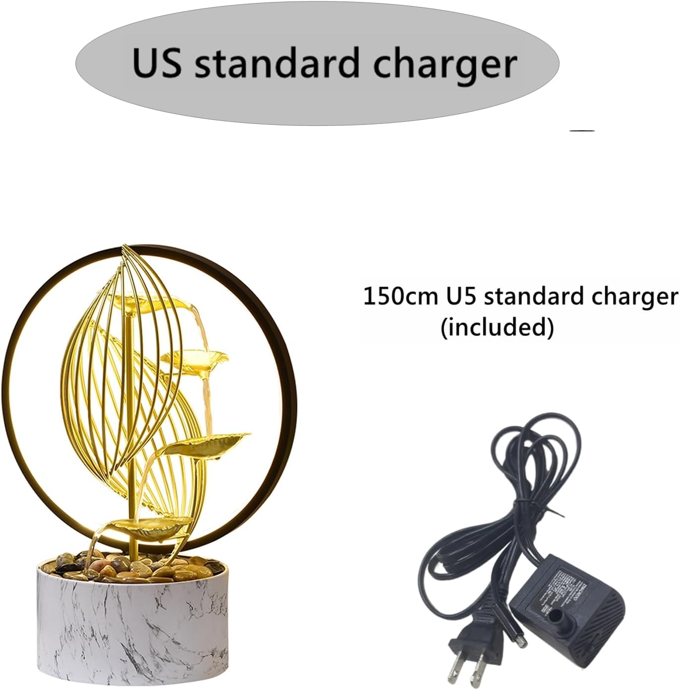 Golden Indoor Fountain Desktop Waterfall, Fountain Meditation Fountain with LED Lights. Natural River Decoration Offices, and desks