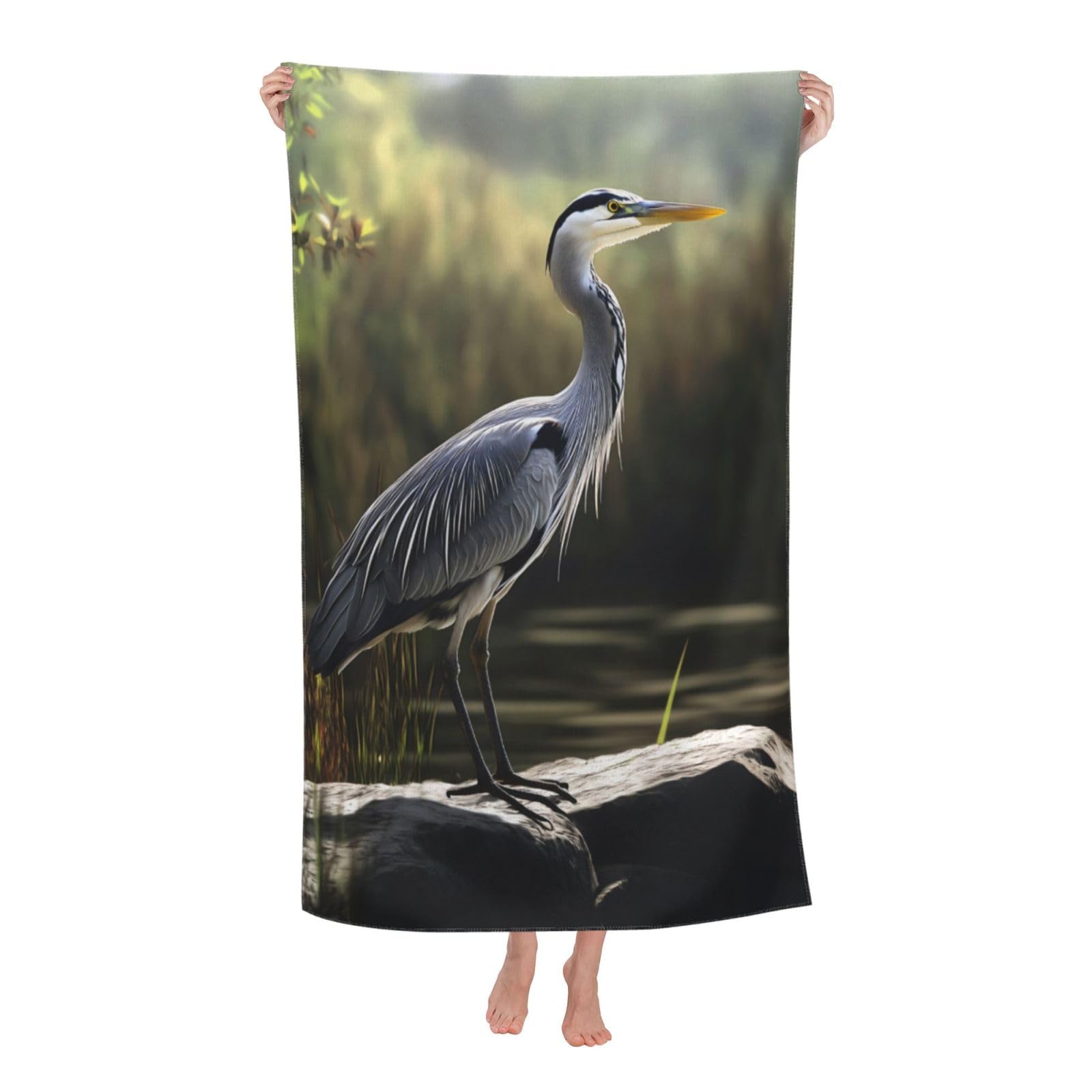 HLBSDM Elegant Heron Beach Towel 31inx51in Bird Sand Free Microfiber Bath Towel Ultra Soft Quick Dry Pool Towel Absorbent Towel Lightweight Towel for Swimming Bathroom Decor