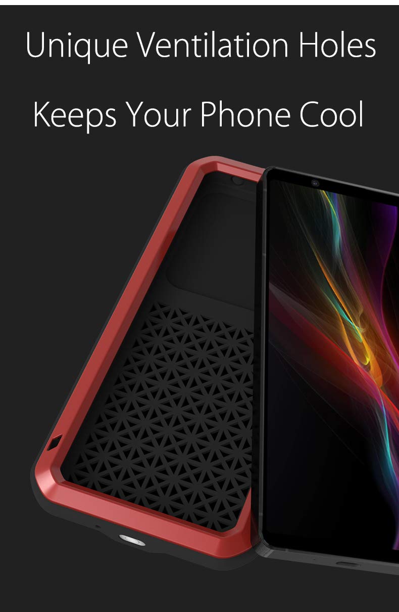 "Custodia FONREST Per Sony Xperia 5: Protezione Estrema Ibrida In Alluminio E Silicone Con Vetro Temperato. Design Love Mei Antiurto E Antipolvere, Supporta Ricarica Wireless."