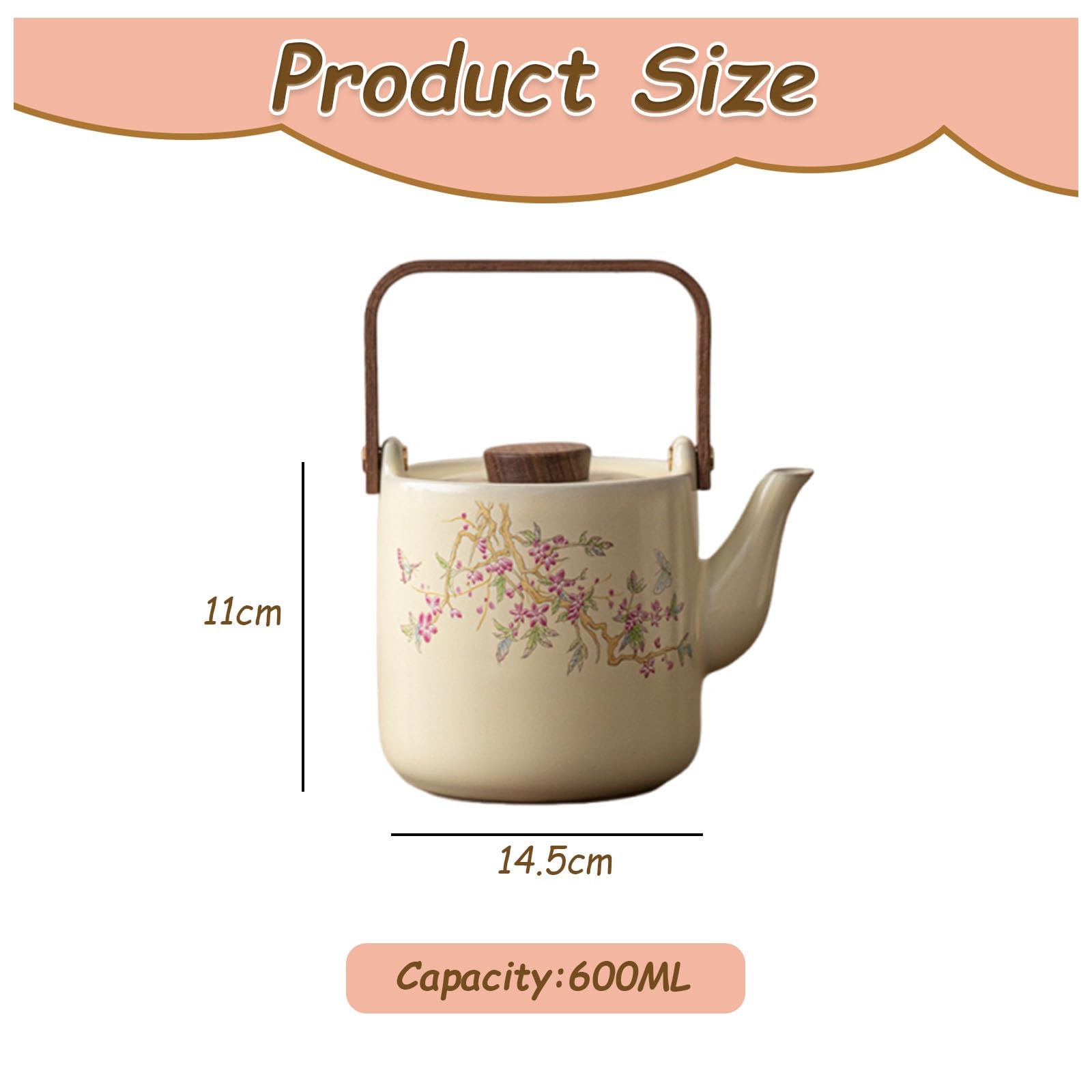 Tetera de cerámica de porcelana resistente al calor para té, ideal para oficina en casa, sala de té, cafetería, diseño retro, elegante y funcional