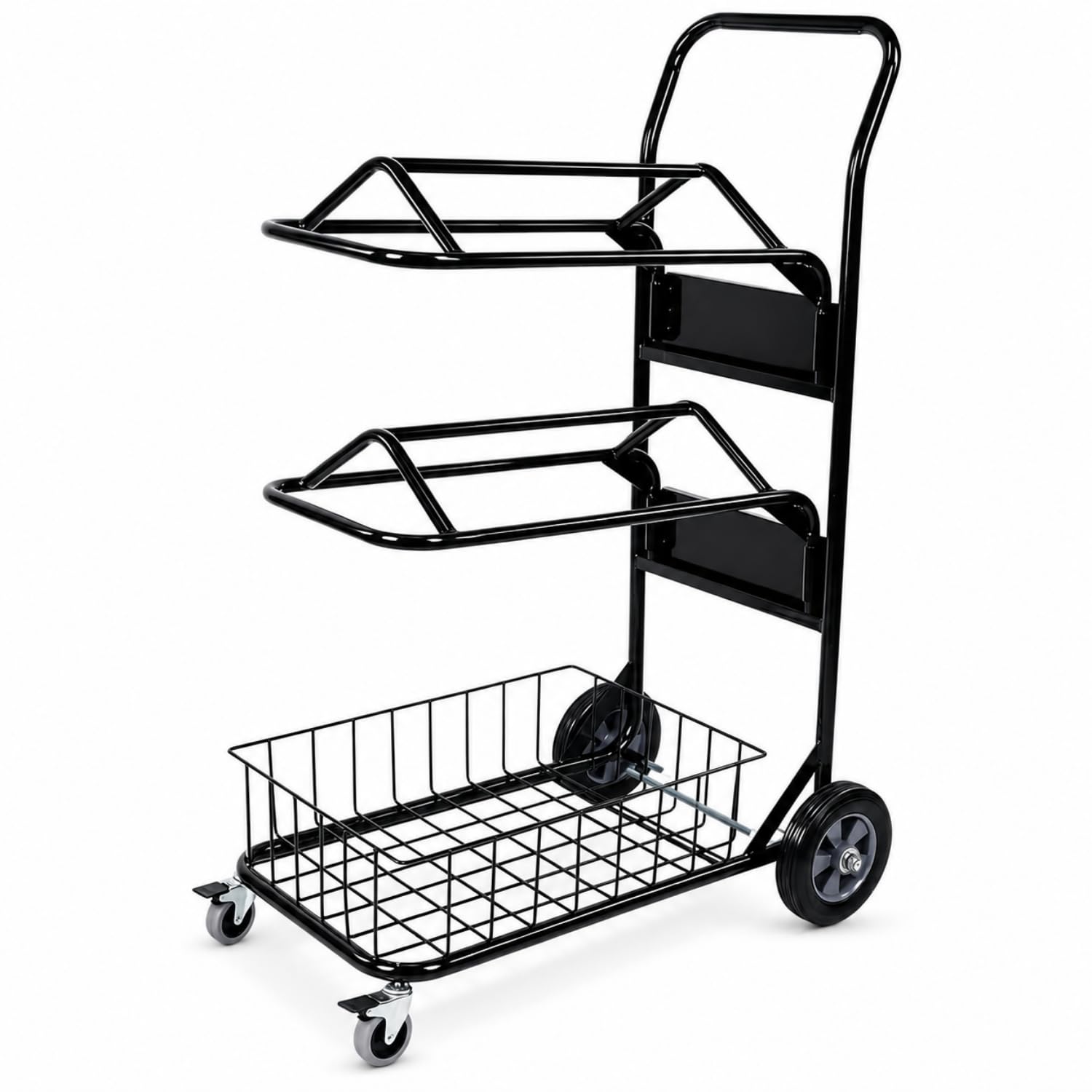 Rollsattelwagen mit 2 Etagen, mit Korb, 82 x 42,9 x 126,5 cm, Rollsattelwagen mit Korb, Tragkraft 100 kg, robuster Pferdeanhänger-Organizer, zum Umziehen, Organisieren von Reißzwecken