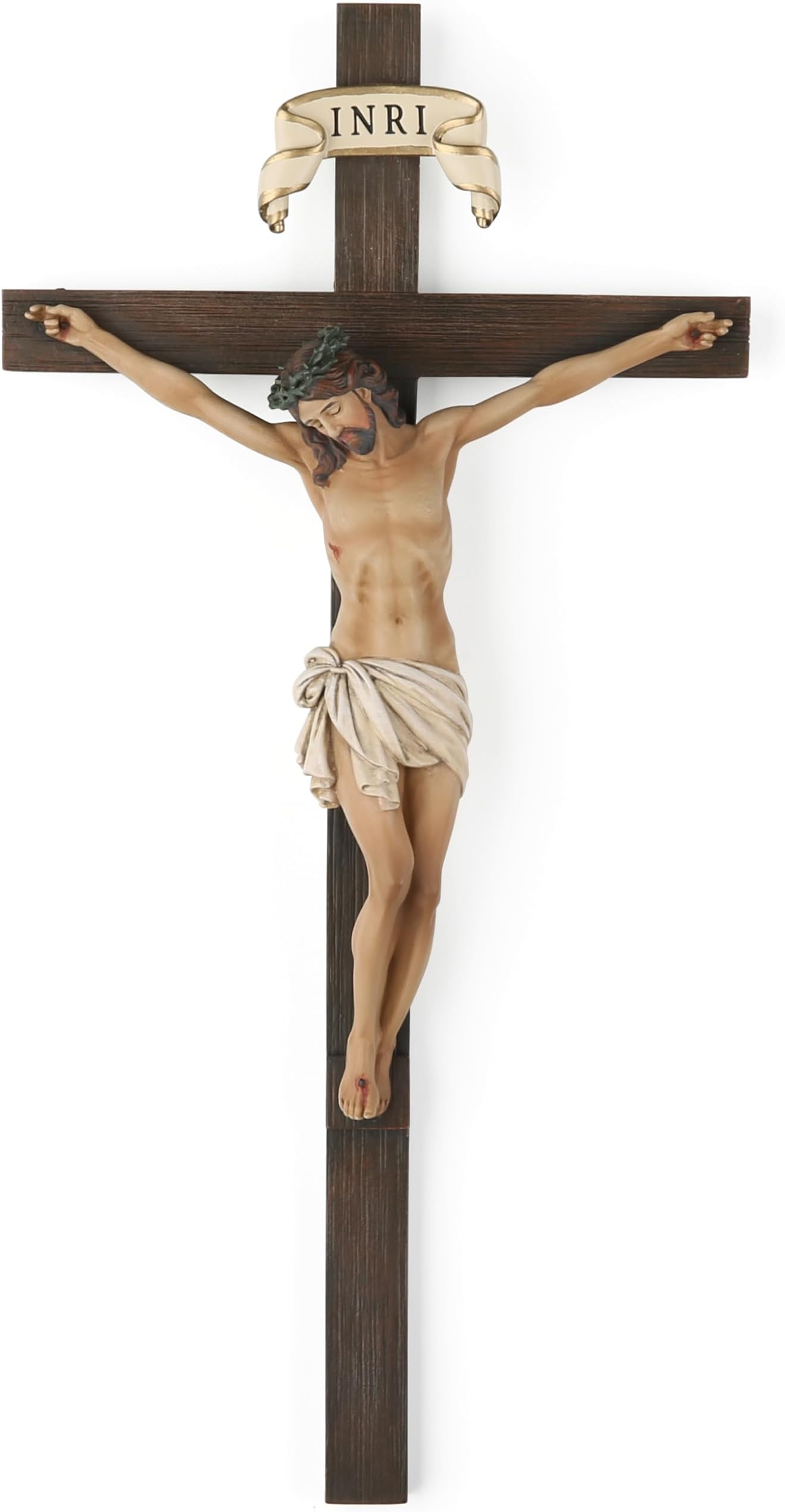 BC Catholic Crucifix Wall Cross, Jesus Christ Wall Decor for Home Altar, Religious Gift, Handmade Renaissance Sculpture by Buildclassic (Full Color Simplified Version)