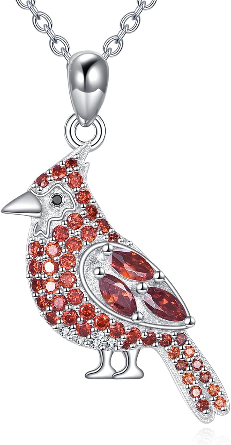 Diamond Cardinal Bird Necklace for Women 925 Sterling Silver Memorial Pendant Jewelry Anniversary Mother's Day Jewelry Gifts for Her, Mom, Wife