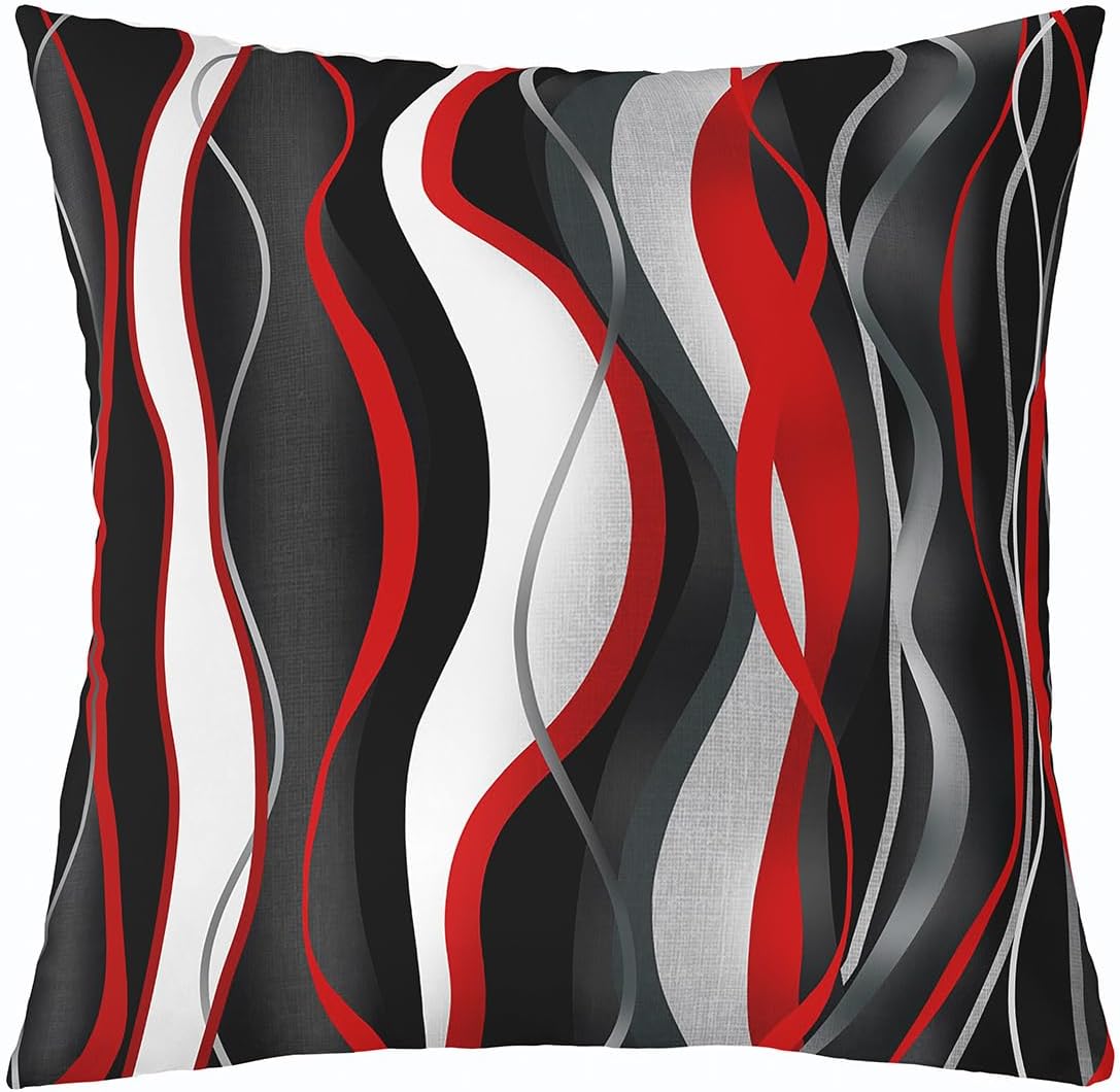 Feelyou Red and Black Throw Pillow Covers 24"x24" Striped Lines Cushion Covers for Couch Sofa Modern Abstract Art Pillowcases Outdoor Bedroom Living Room Home Decor Geometric Pillows Covers