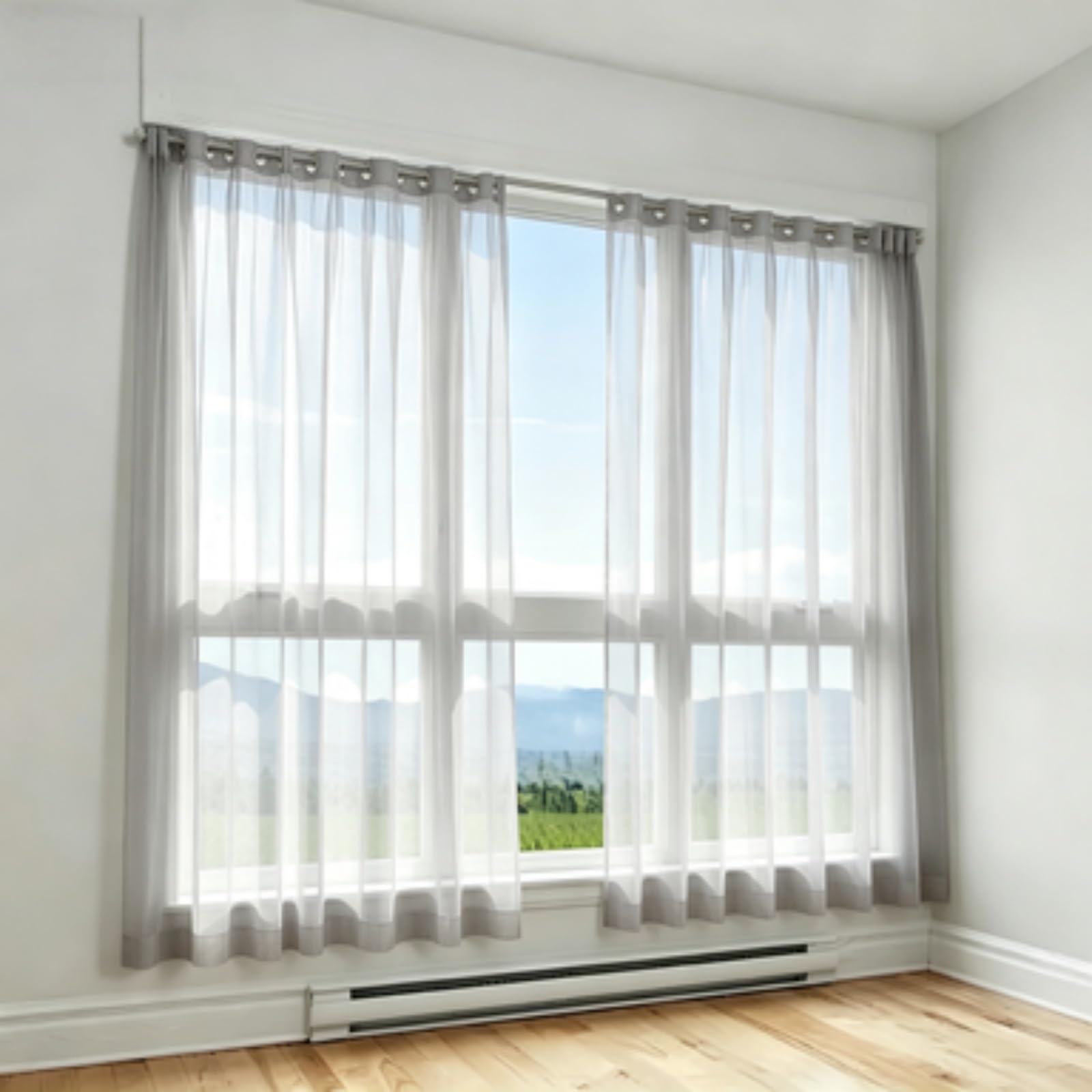 FEIJDON Sheer Curtains 145 x 195 cm Elegant Sheer Tulle, Airy Soft Window Curtains – Energy-Saving Privacy Panels with UV Light for Kitchen, Patio, Hotel, Grey