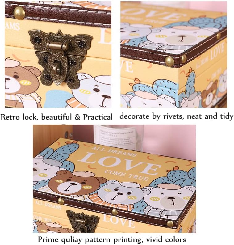 Miniatura 5 de Cofre del tesoro de madera y cuero con tapa y cerradura, caja de almacenamiento de joyas decorativa para niñas y mujeres, para cumpleaños, boda,