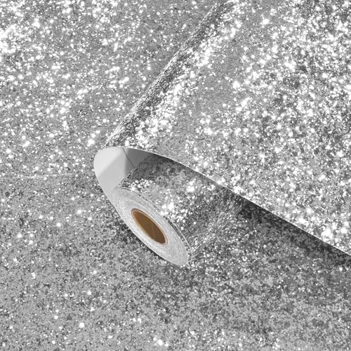 Yullpaper Tapete Silber Grau Selbstklebend Klebefolie Möbel Silber Glitzer...