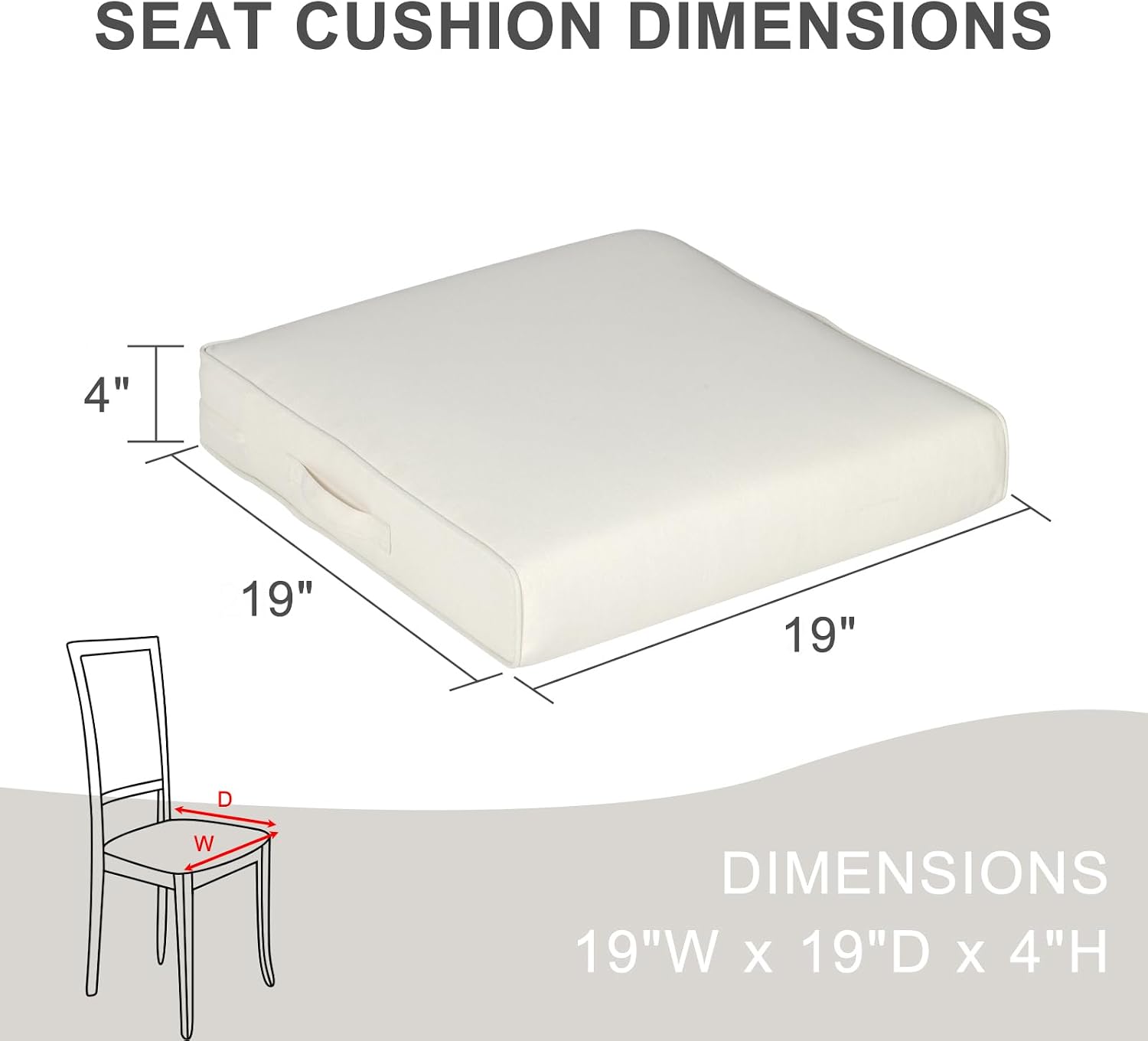 Aoodor Patio Chair Cushions Set of 2, 19 x 19 x 4 Inch Water Resistant Outdoor Seat Cushions with Handle and Ties, Square Corner Cushions for Patio Furniture Garden Lawn, Ivory