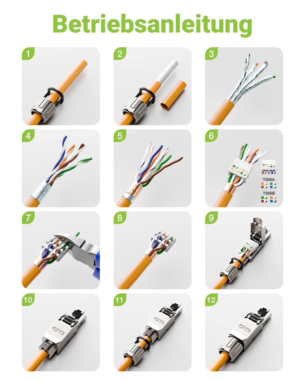 Connettore RJ45 senza attrezzi Cat8, 40 Gbps 2000 MHz, 50 U, placcato oro, spina LAN, senza attrezzi per Cat8 Cat7, cavo di collegamento schermato, spina di rete cat8 senza attrezzi