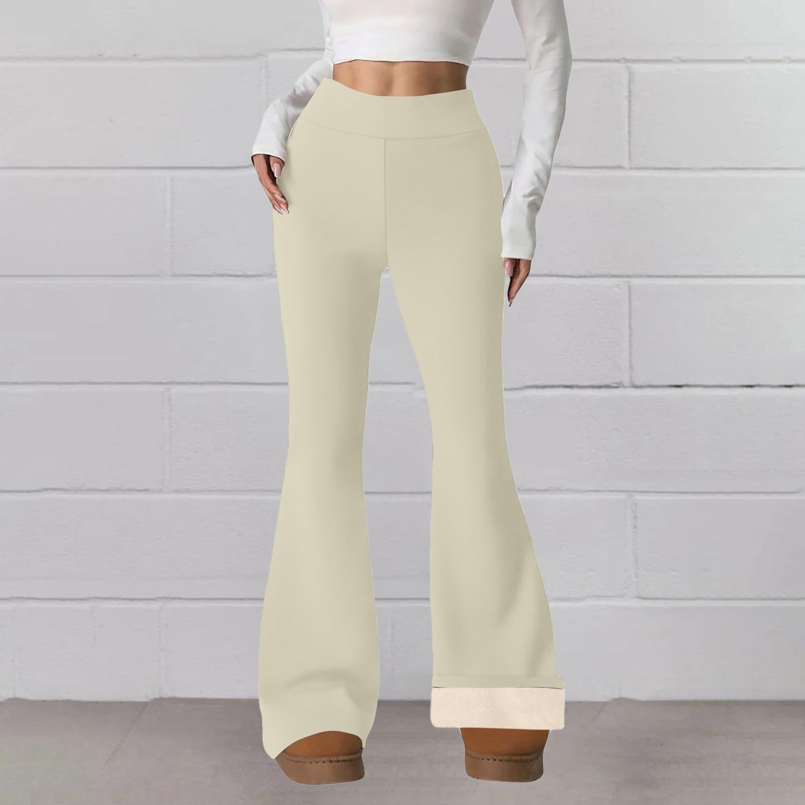 Pantaloni termici da donna invernali, imbottiti, da yoga, a vita alta, in tinta unita, comodi, termici, elasticizzati, casual, invernali, con tasche