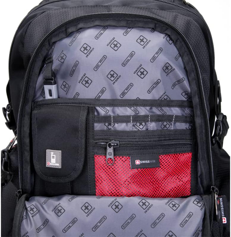 SWISSWIN Swiss Waterproof Business Backpack Travel Backpack College School Backpack Casual Daypack Daily Shoulder Bag SW9801 Black 17 inch Laptop Notebook Backpack for Men Womens Boys Girls …