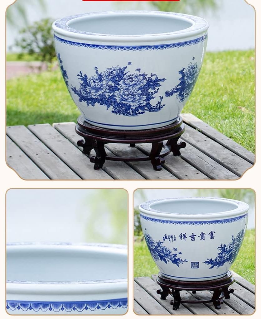 Aquarium Chinese Style Blue and White Ceramic Goldfish Bowl Fish Tank Balcony Fish Culture Tank Courtyard Lotus Tank Turtle Tank Aquarium Starter Kits Fish Tank Decorations (Color : C, Size : 42cm)