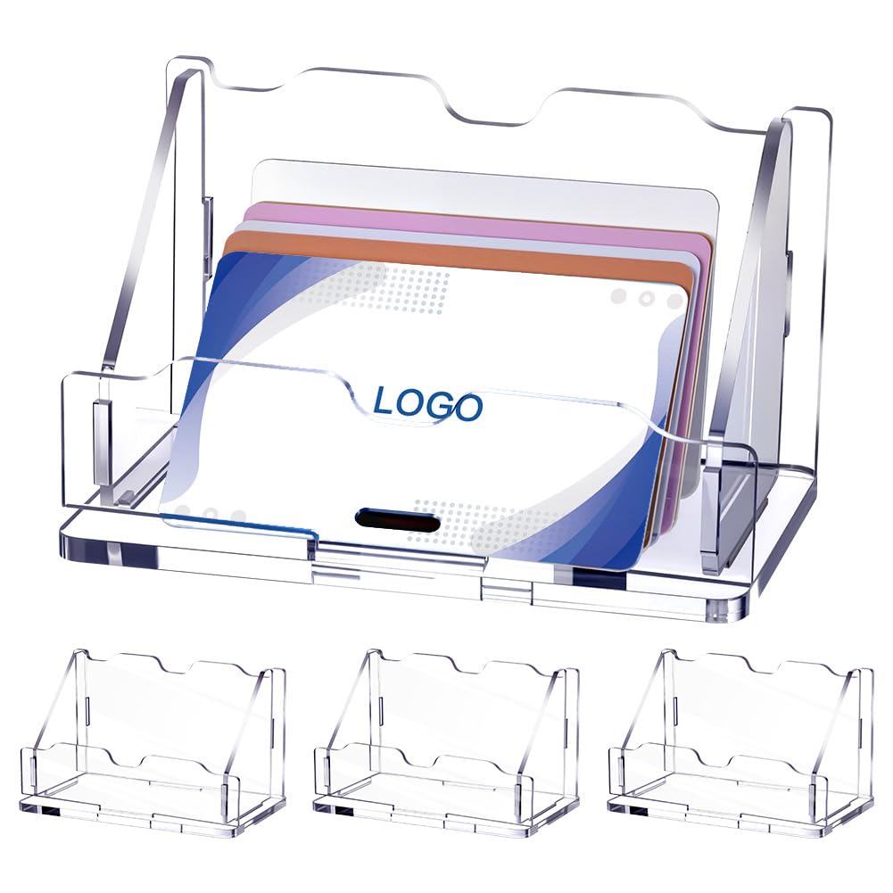 UNICRAFTALE 4 Sets Porte Cartes de Visite Vertical Transparent en Acrylique pour Bureau Présentation Élégante avec 1 Fente Organisateur de Cartes pour Exposition Maison et Bureau 121.5x67.5x70mm