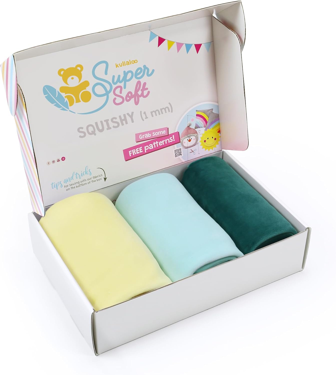 kullaloo Mochi Minky Fabric Bundle | Super Soft Squishy Plush Cuddle Material | 4-Way Stretch | Precut 3 Pcs, 39.5x29.5 Each | Summer Breeze Bundle for Sewing Plushies, Apparel, Blankets, Crafts